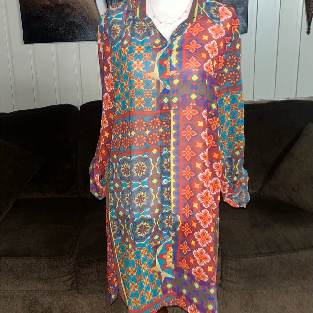 Multiples ~ Medium ~ Vintage ~ Mandala Design ~ Fall Colors ~ Tunic Blouse - Picture 4 of 16